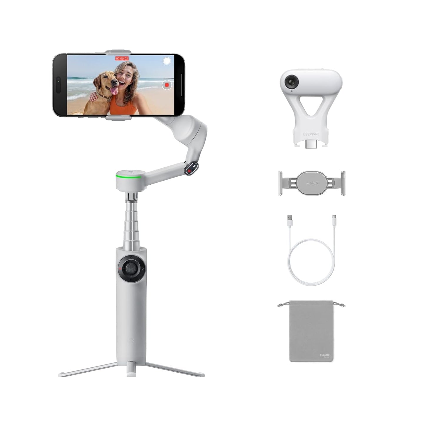 Insta360 Flow 2 Plus AI Tracker Bundle Grey - Foldable Phone Gimbal
