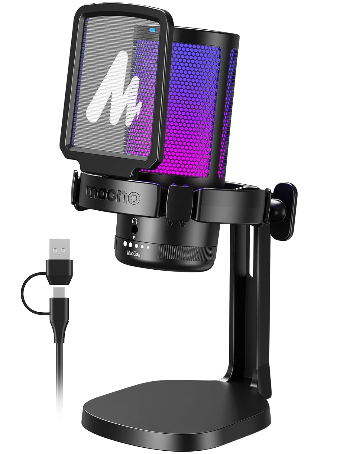 MAONO DGM20 RGB USB Condenser Gaming Microphone, Black | Unboxed