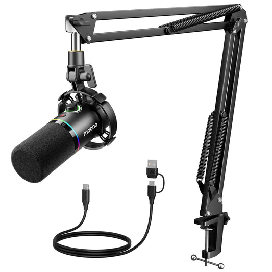 MAONO PD200XS XLR/USB Dynamic Microphone with Boom Arm – Black