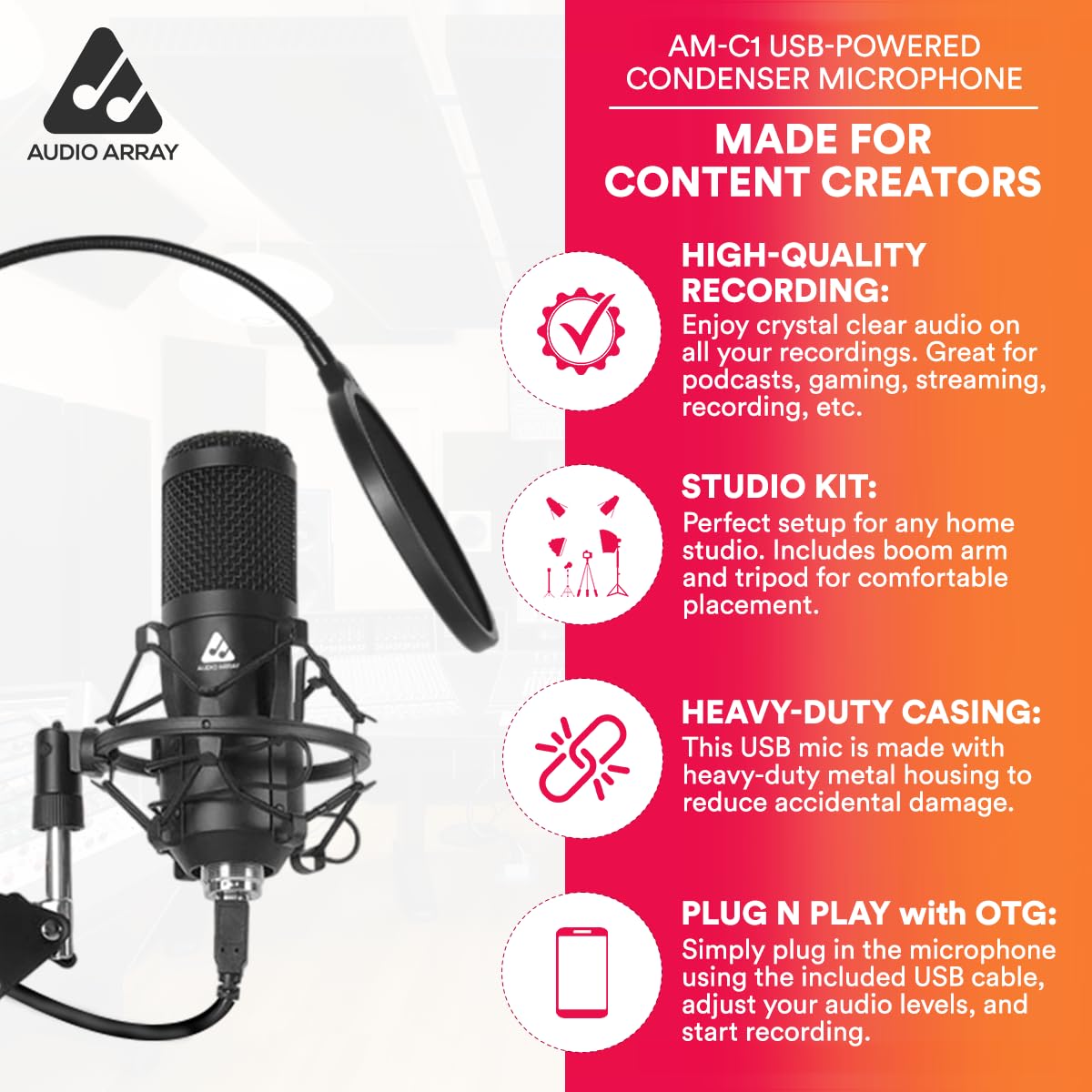 Audio Array AM-C1 USB Condenser Microphone Kit | Open Box