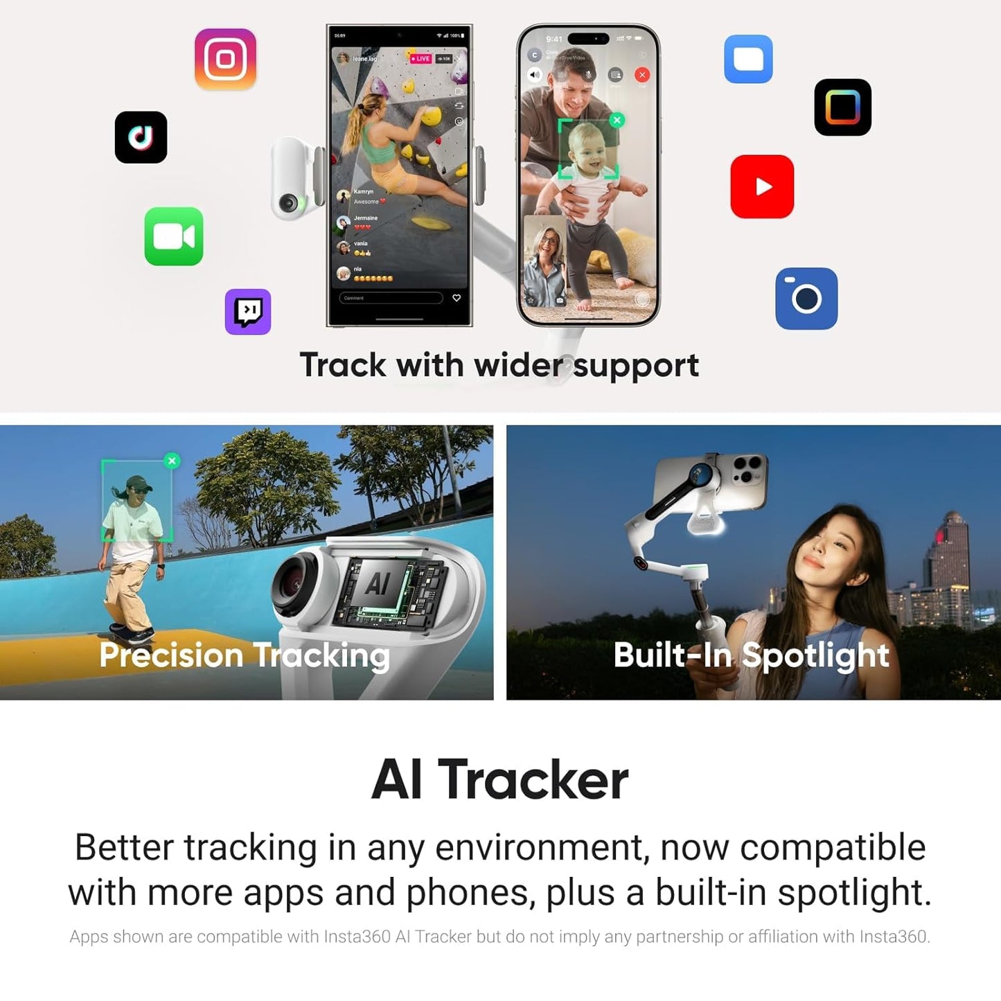 Insta360 Flow 2 Plus AI Tracker Bundle Grey - Foldable Phone Gimbal