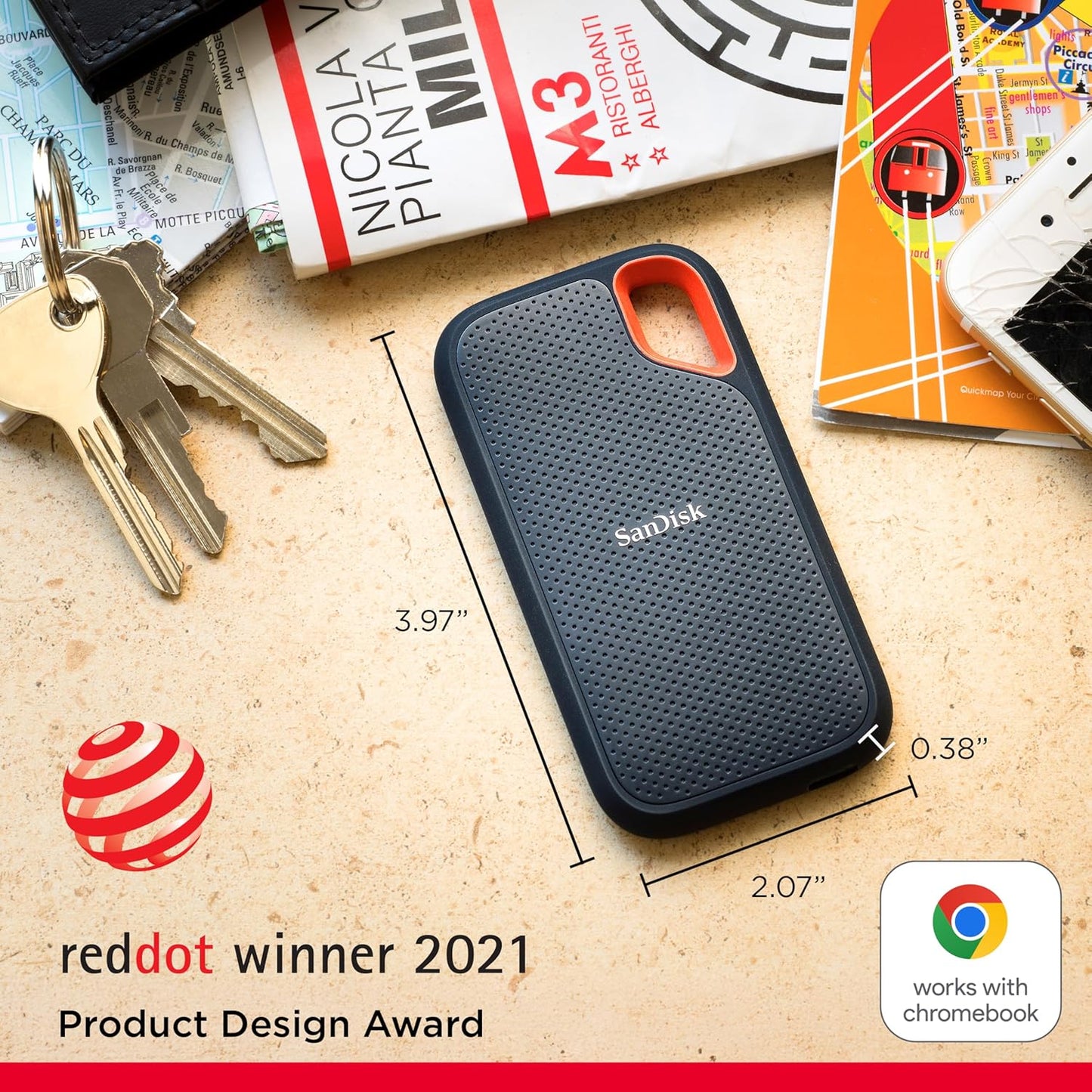 SANDISK Extreme 1TB Portable External SSD, 1050MB/s