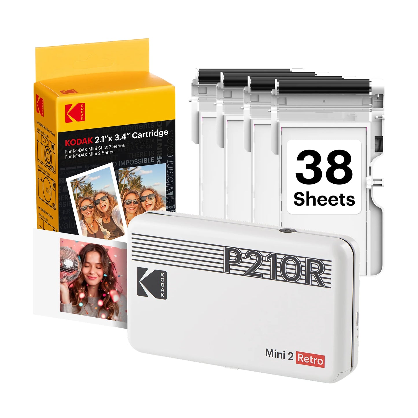 KODAK Mini 2 Retro P210R Photo Printer 38-Sheet Bundle – Seal Pack
