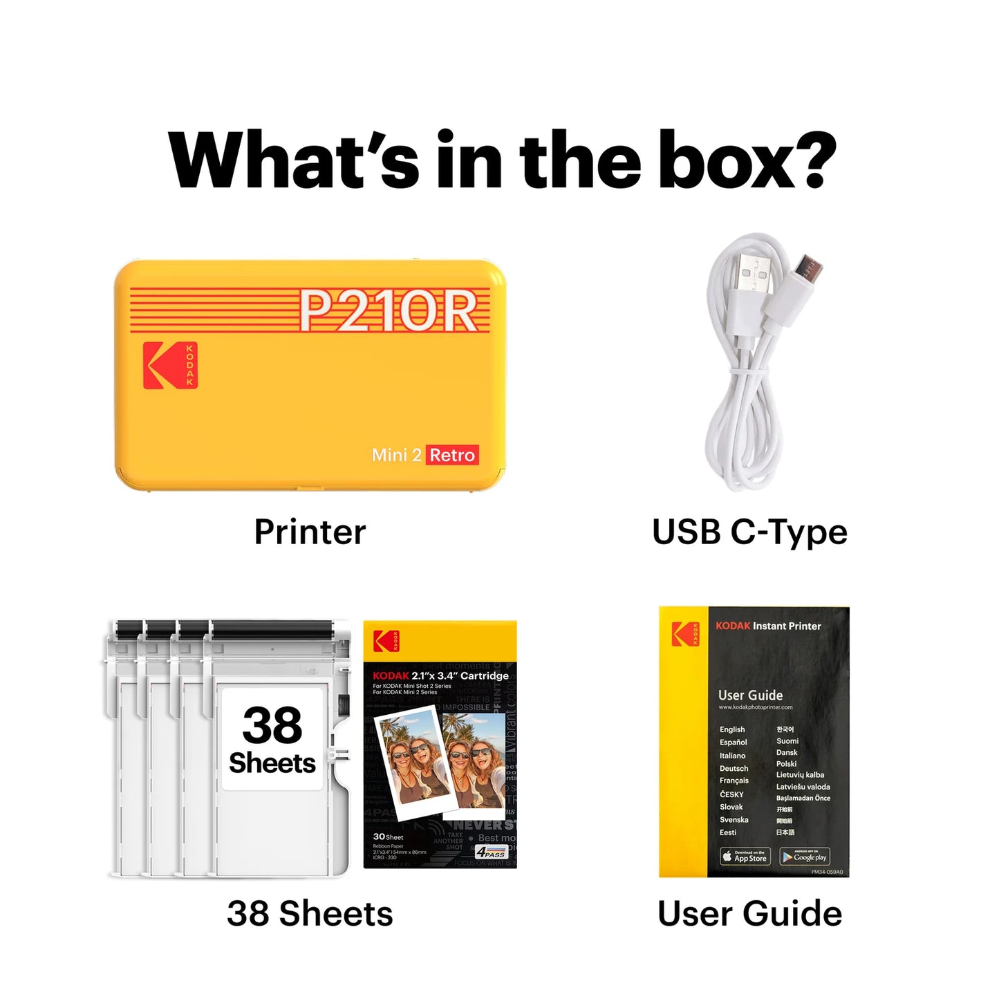 KODAK Mini 2 Retro P210R Photo Printer 38-Sheet Bundle – Seal Pack